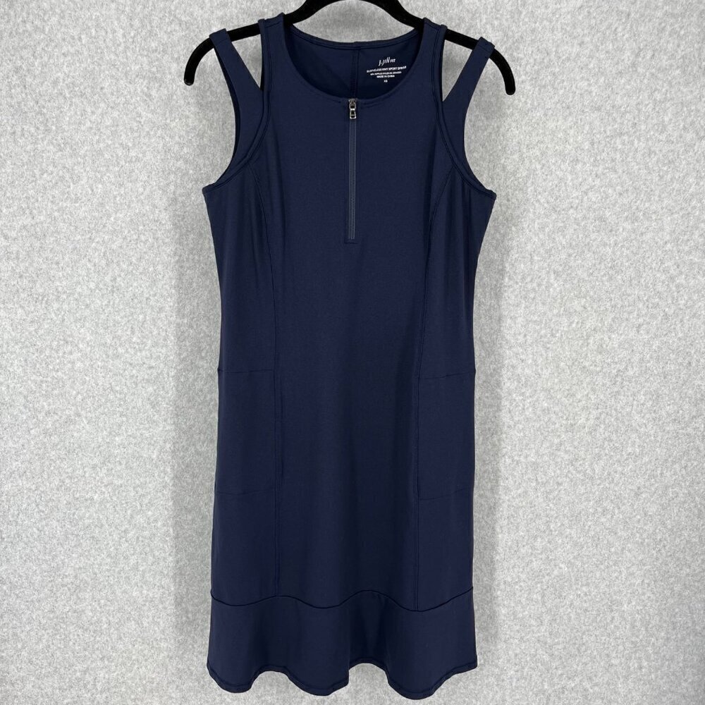 J Jill Fit Sleeveless Knit Sport Dress Size XS Navy Blue Golf Tennis Pockets